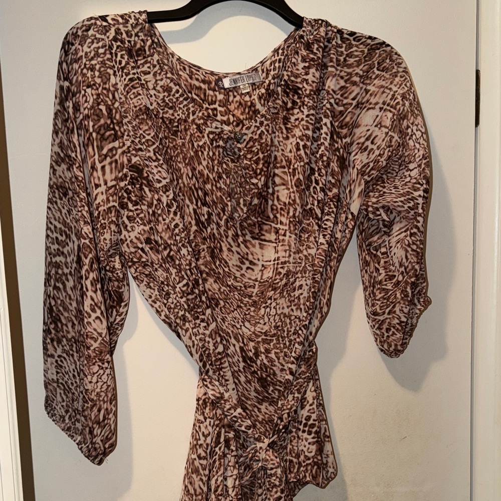 Jennifer Lopez Pink Brown Animal Print Blouse